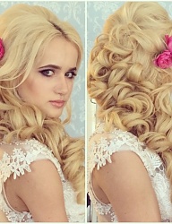 Fryzury Długie Ślubne Kręcone Upięcie Blond - 2735970
