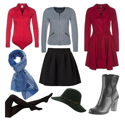 Koszula – Vero Moda, Sweterek – Zalando, Płaszcz – Naf Naf, Spódnica – Deby Debo, Szalik – Monnari, Kapelusz – Allegro, Buty – Nessi