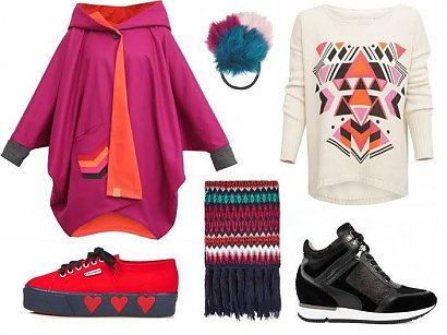 5. Sweter i płaszcz Oak Yarn, buty Badura, trampki Suoerga, gumka i szal Topshop.