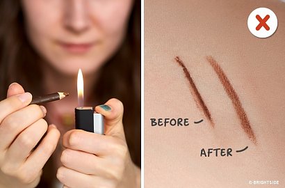 Zamienienie kredki do oczu w ciekły eyeliner za pomocą ogrzewania kredki ogniem? Jak dla nas, efekt jest SŁABY!