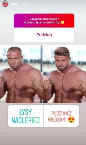 strongman ma zaczesane do tyłu blond włosy!