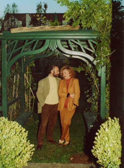 Magda Gessler w rudych naturalnych włosach, 1999 rok (z mężem, Piotrem Gesslerem)