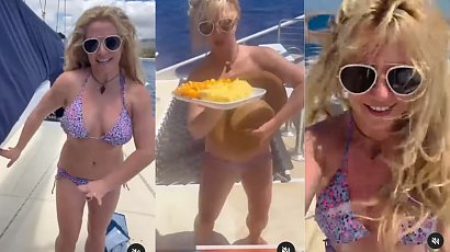 40-letnia gwiazda podzieliła się z fanami na Instagramie nagraniem z jachtu, gdzie wykonywała szaleńcze pląsy w przymałym fioletowym bikini